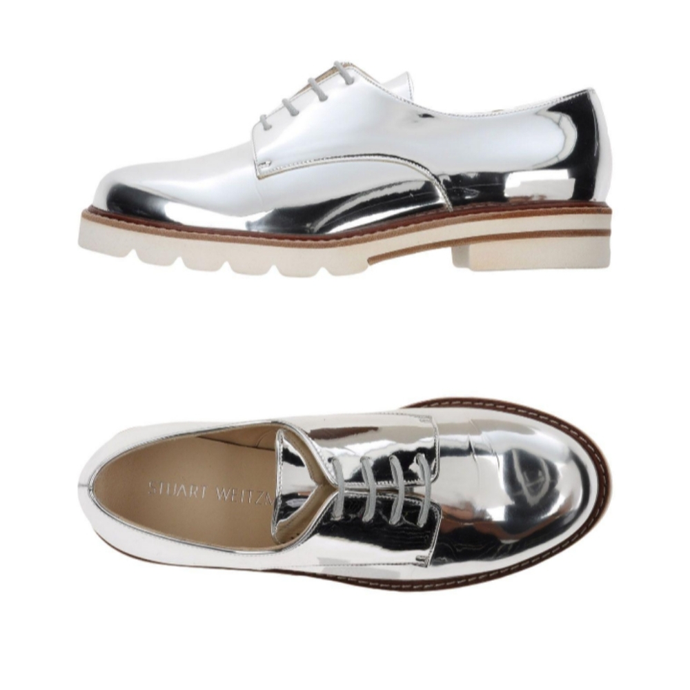 Stuart Weitzman Silver Metallic Oxfords